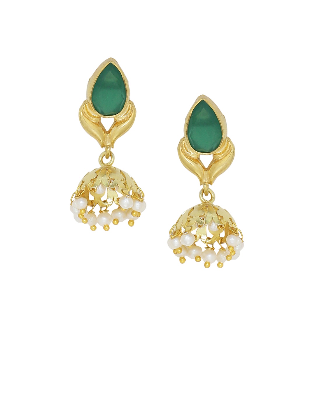 

Silvermerc Designs Gold-Plated Green Dome Shaped Drop Earrings