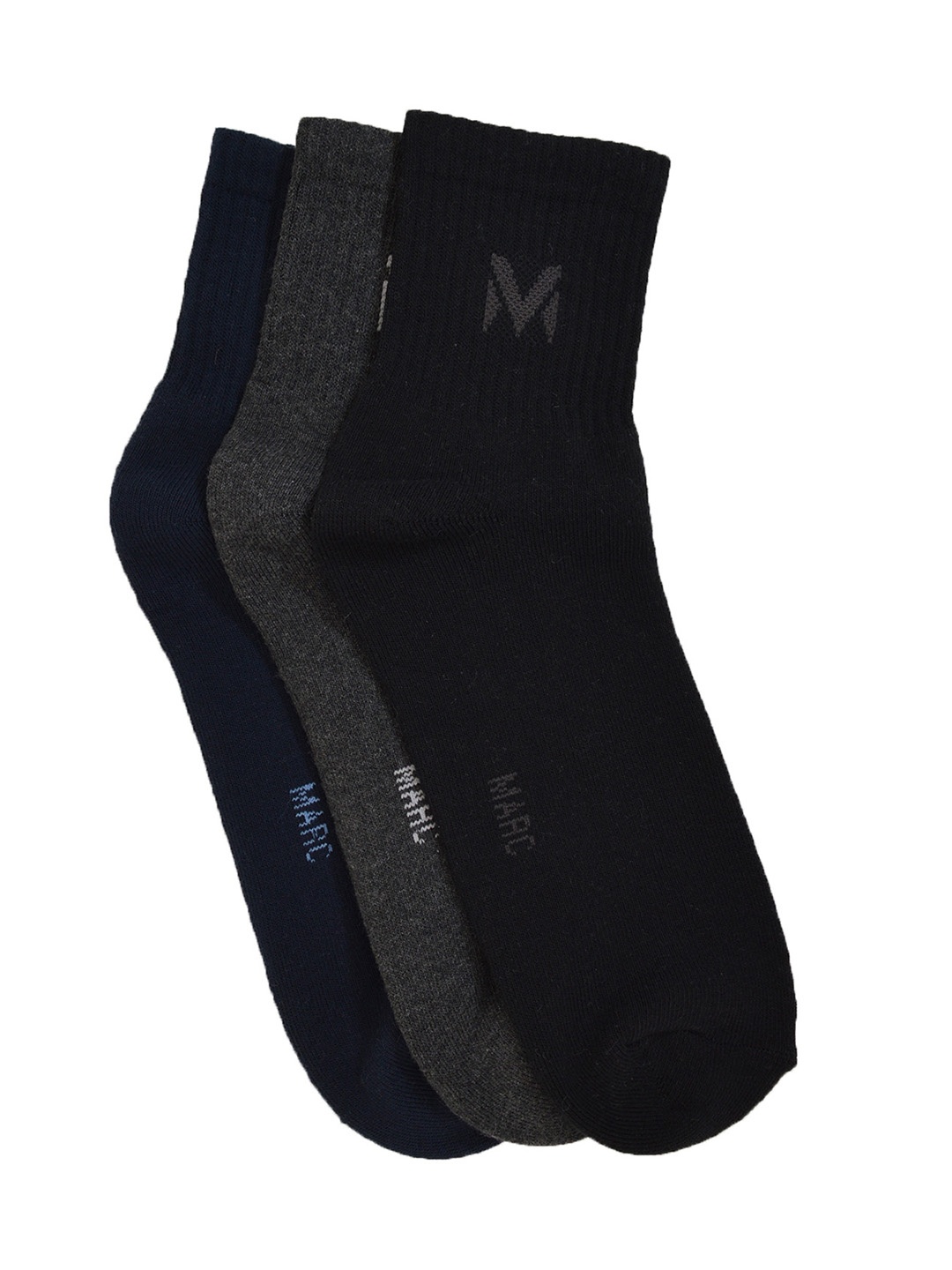MARC Men Pack of 3 Solid Calf-Length Socks, Navy blue