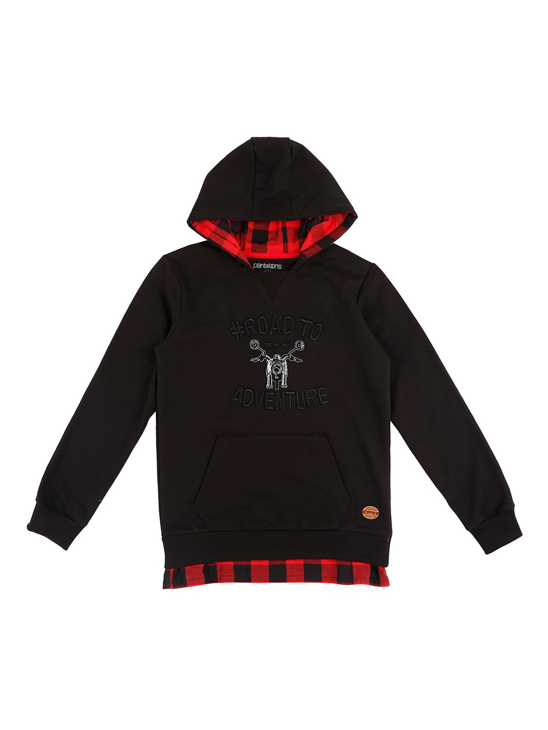 

Pantaloons Junior Boys Black Printed Hooded Sweatshirt