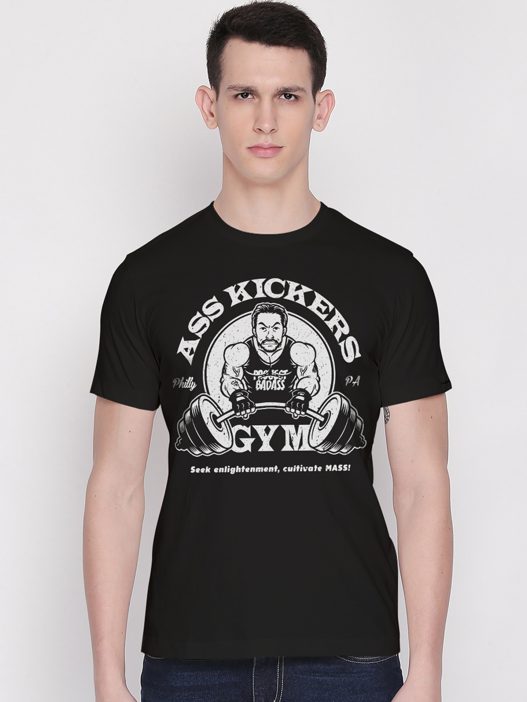 

THREADCURRY Men Black Printed Round Neck T-shirt