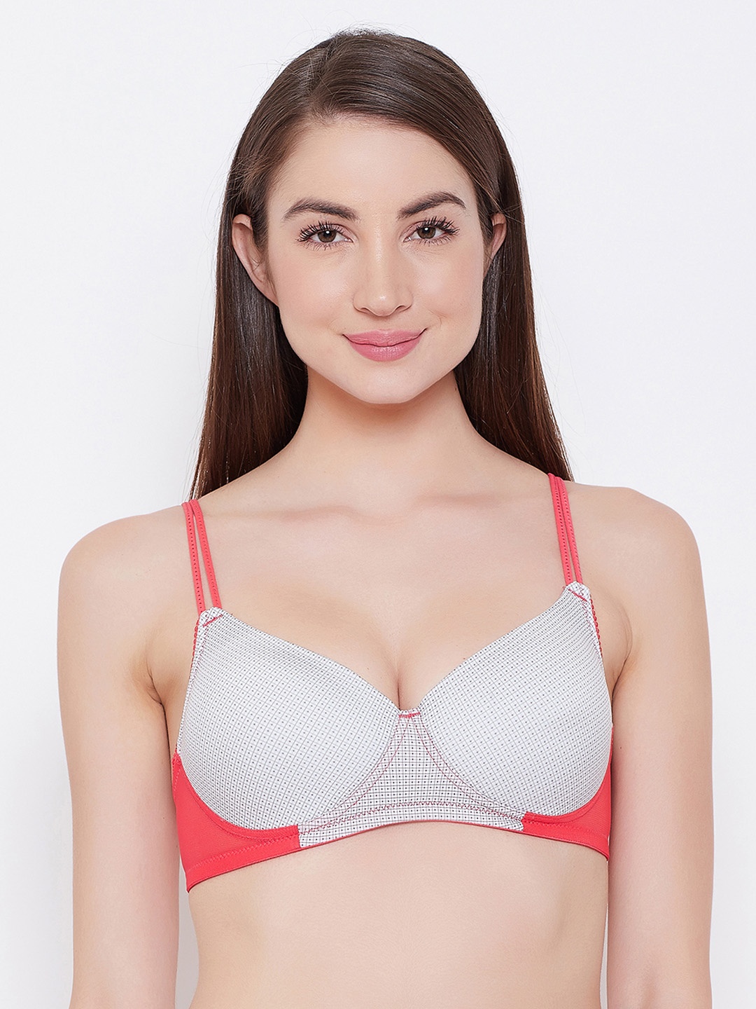 

Clovia Padded Non-Wired Printed Full Cup T-Shirt Bra, Grey