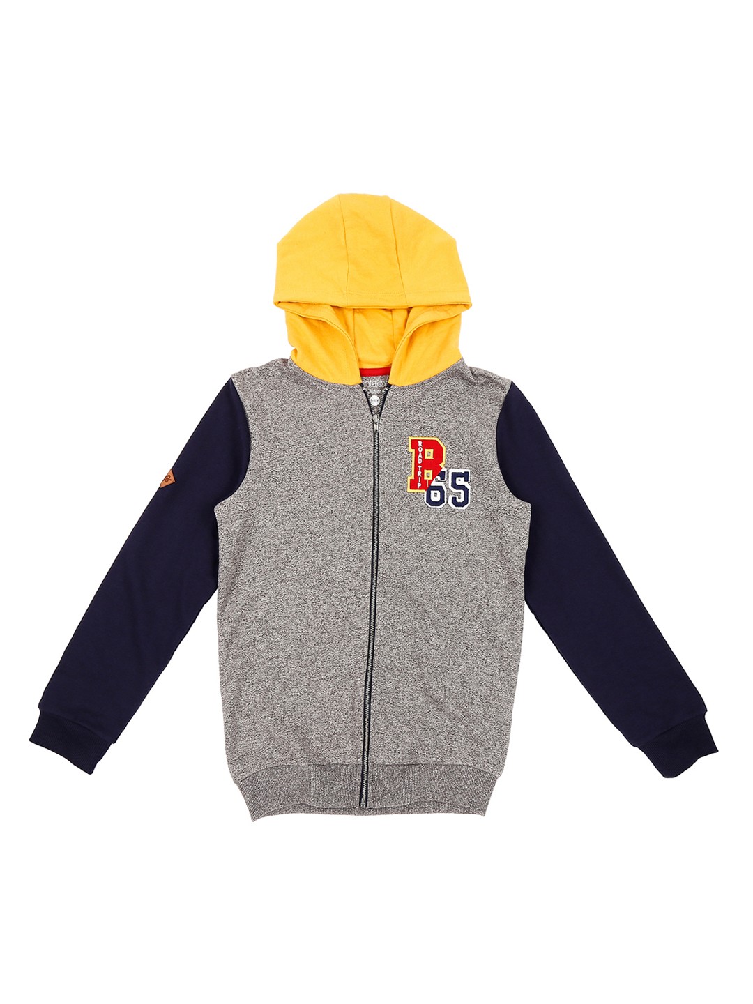 

Pantaloons Junior Boys Grey Melange Colourblocked Hooded Sweatshirt