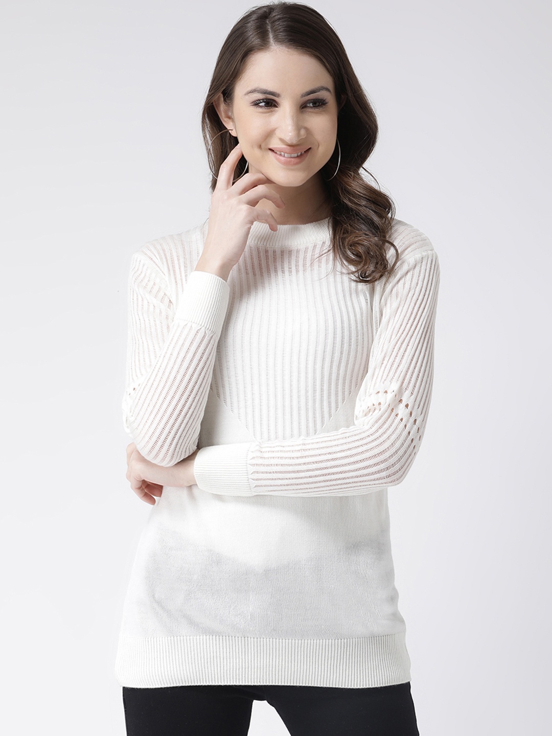 

Club York Women Off-White Self Design Sweater