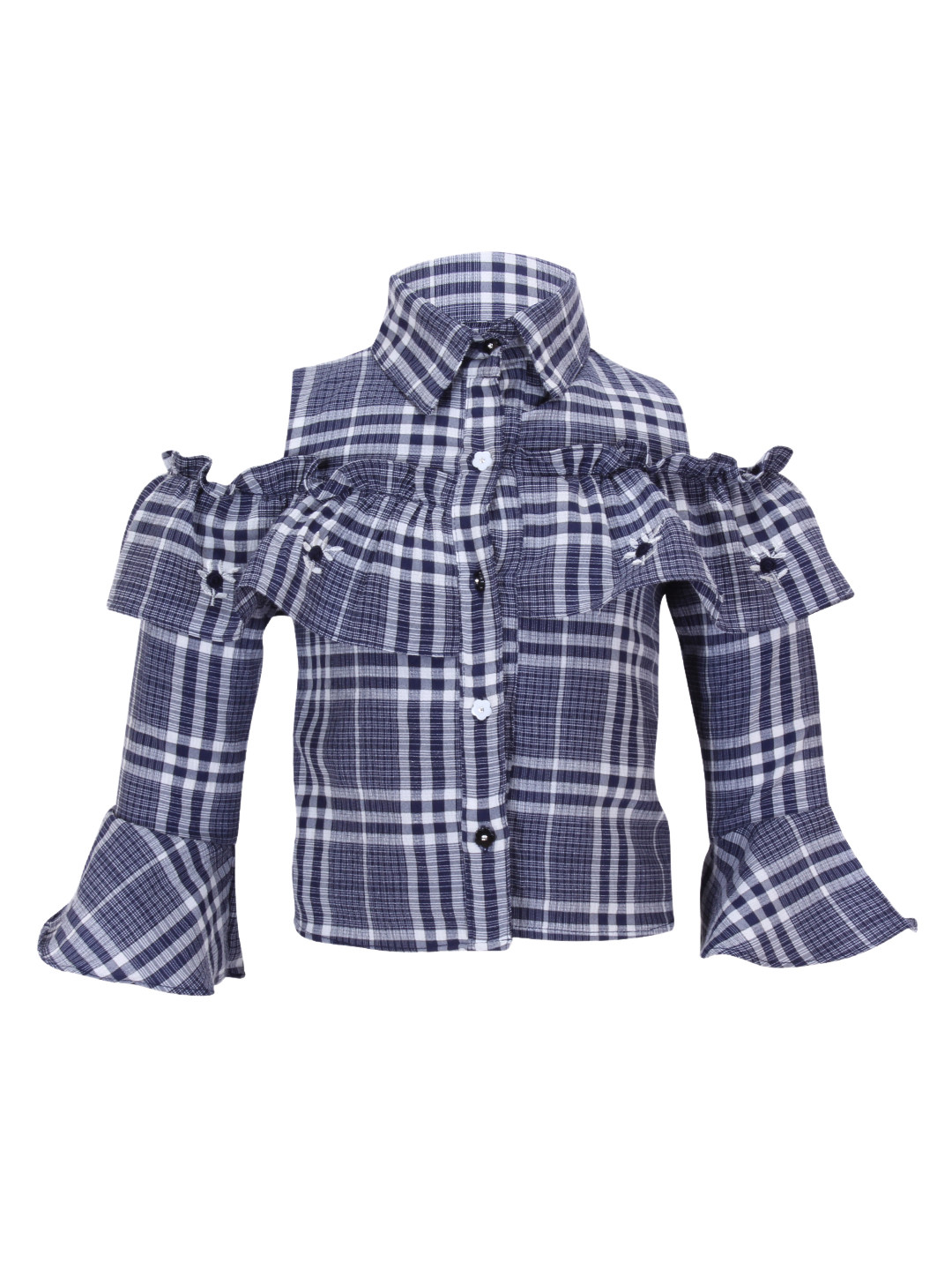 

CUTECUMBER Girls Navy Blue & White Checked Shirt Style Top