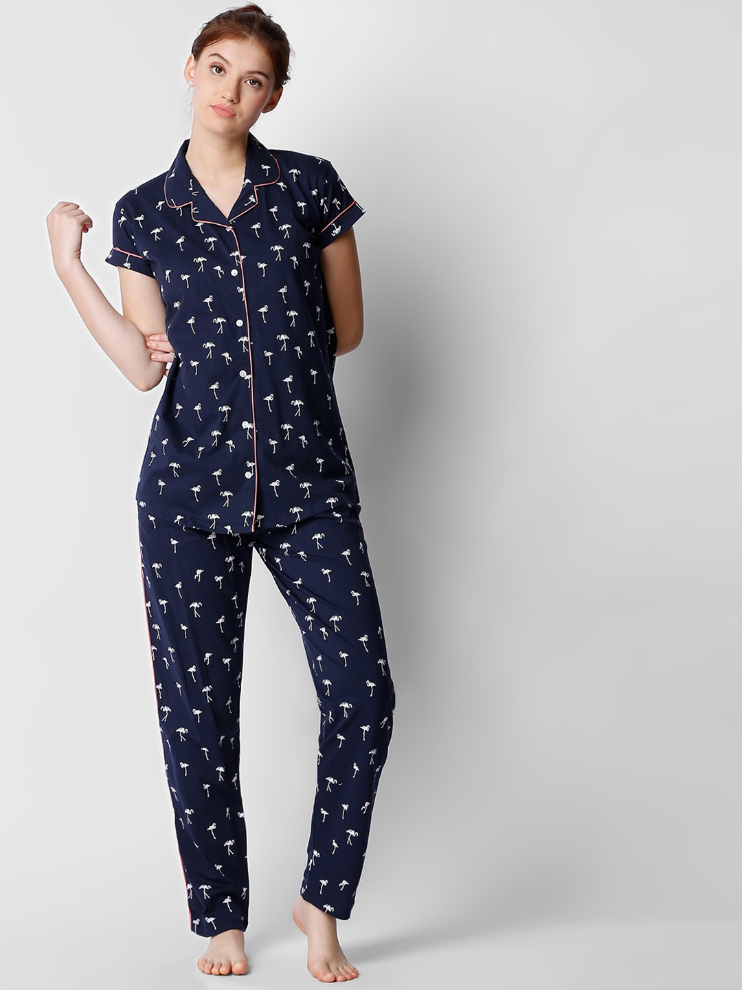 I like me Women Navy Blue Printed Night suit