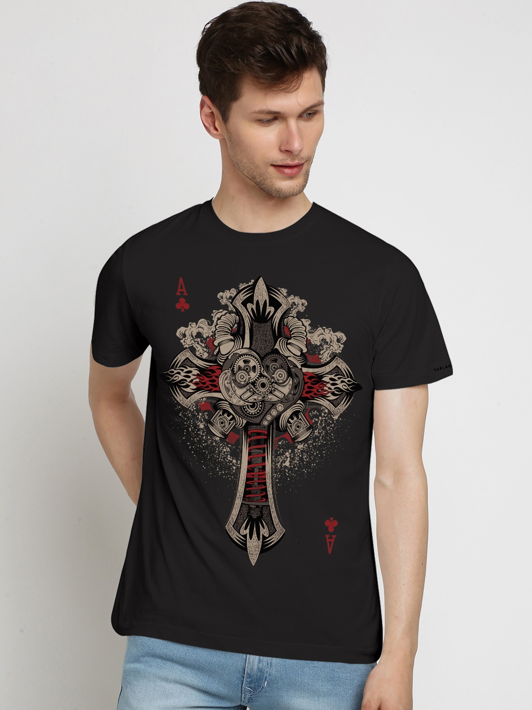 

THREADCURRY Men Black Printed Round Neck T-shirt