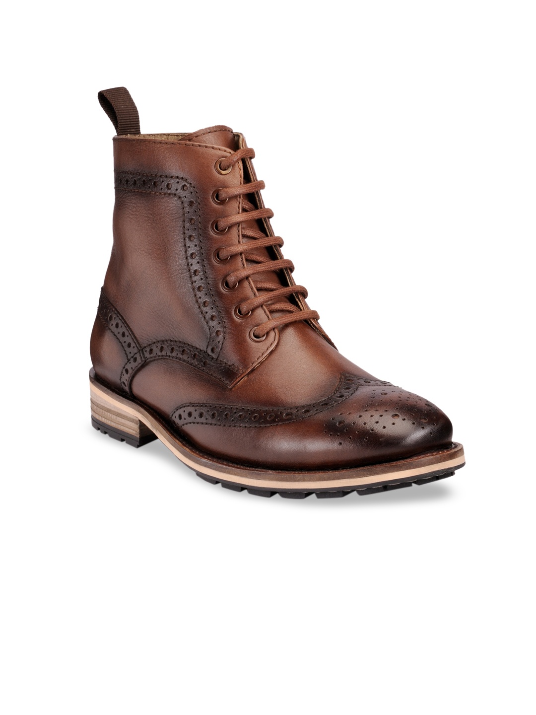 

Teakwood Leathers Men Brown Perforated Leather Lightweight High-Top Flat Boots