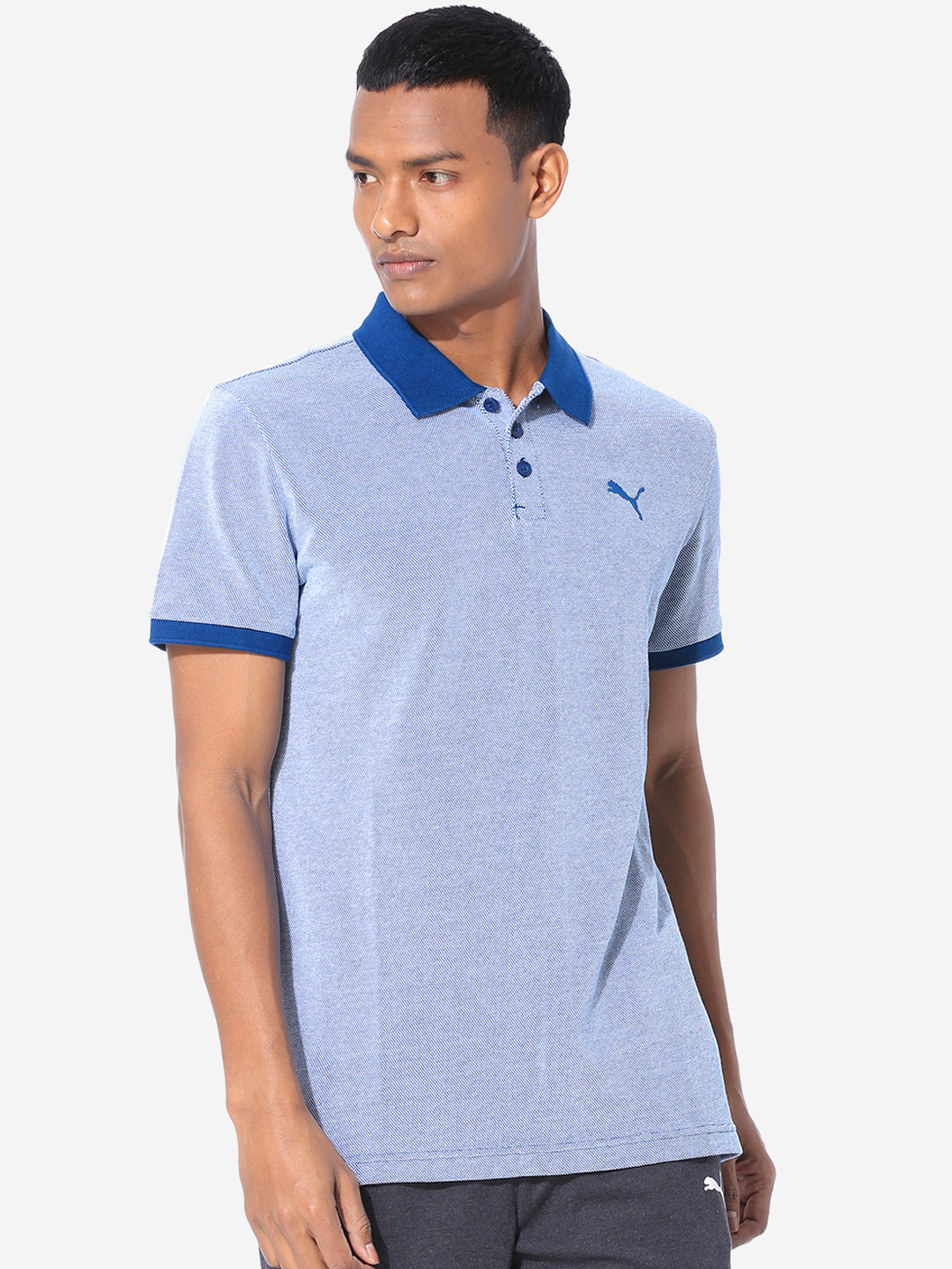 

Puma Men Blue Solid Polo Collar VK Jacquard Gibraltar Sports T-shirt