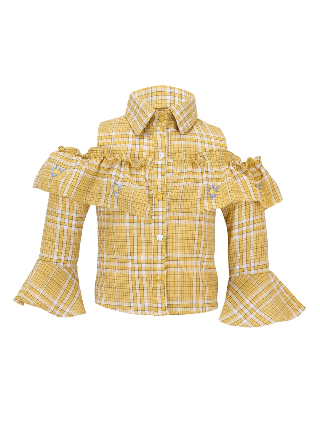 

CUTECUMBER Girls Yellow & White Checked Shirt Style Top