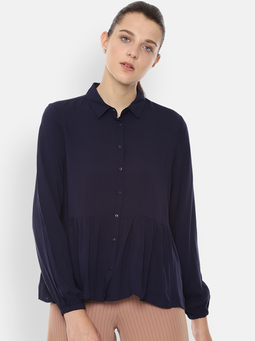 

Van Heusen Woman Women Navy Blue Solid Shirt Style Top