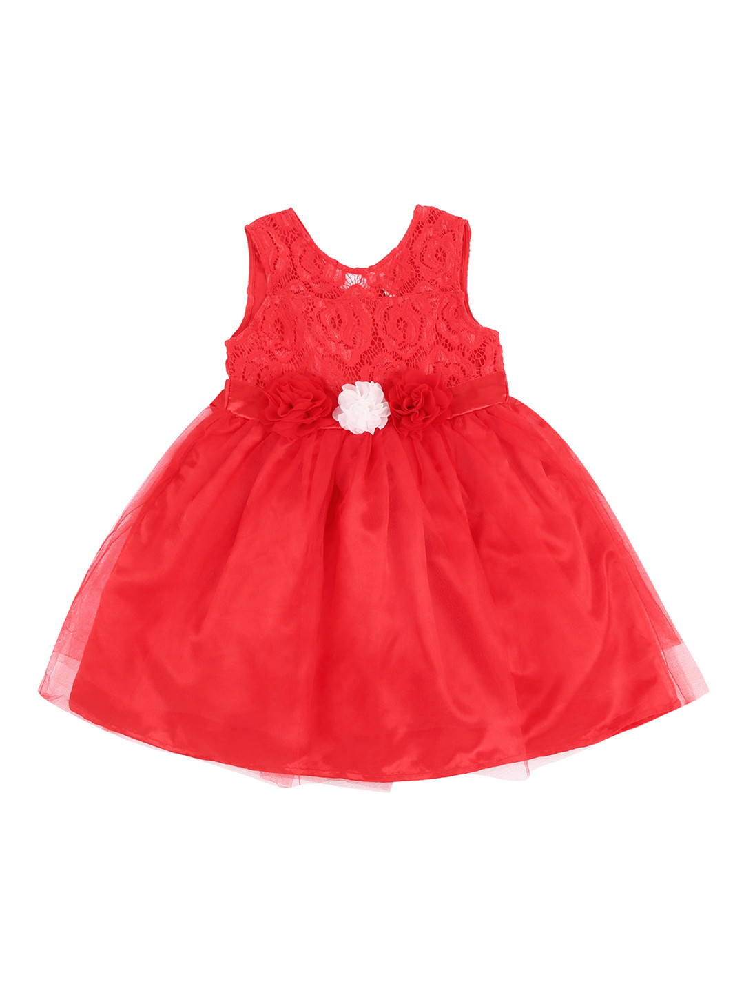 

Pantaloons Junior Girls Red Self Design Fit and Flare Dress