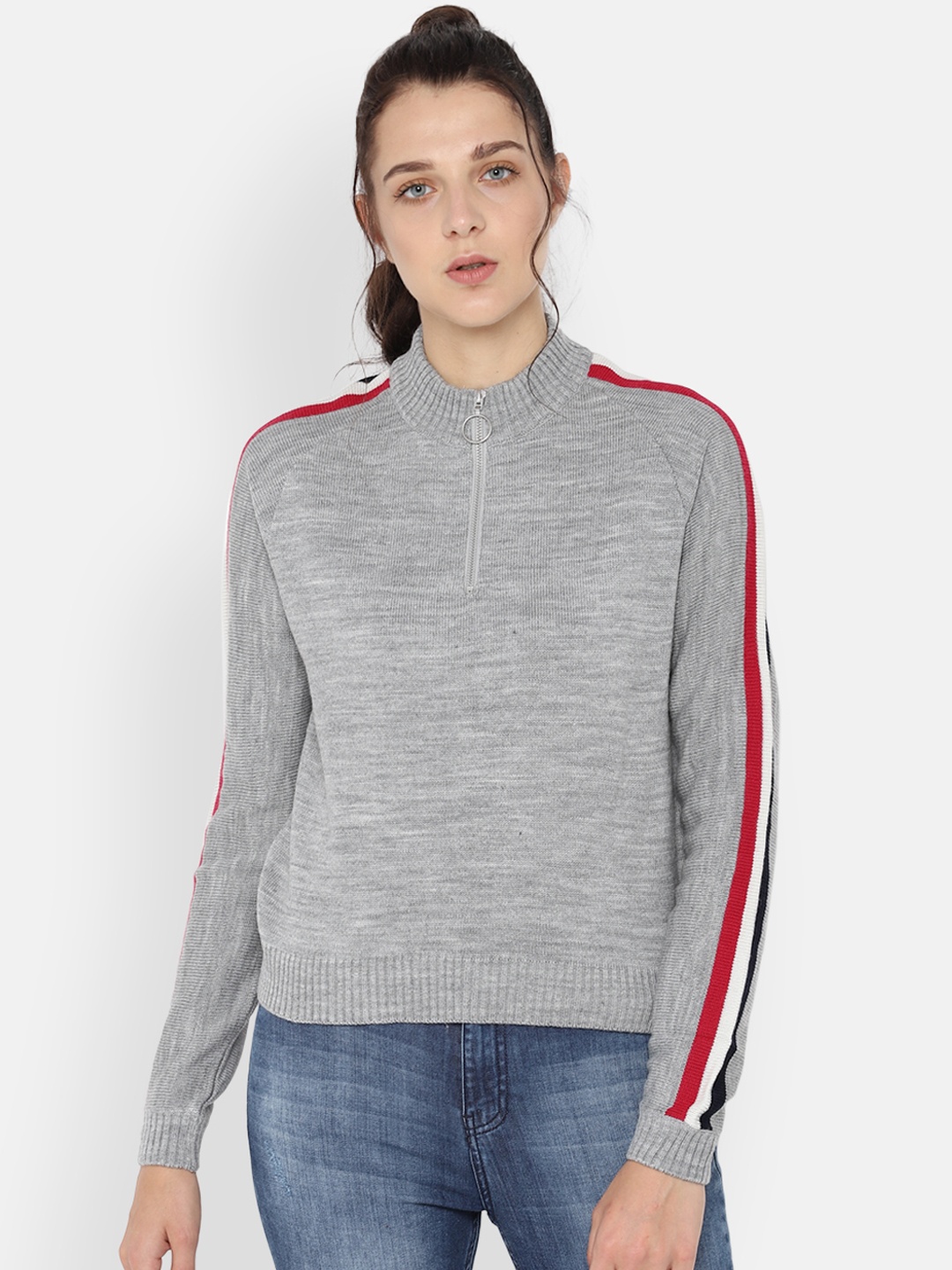 

People Women Grey Solid Sweater