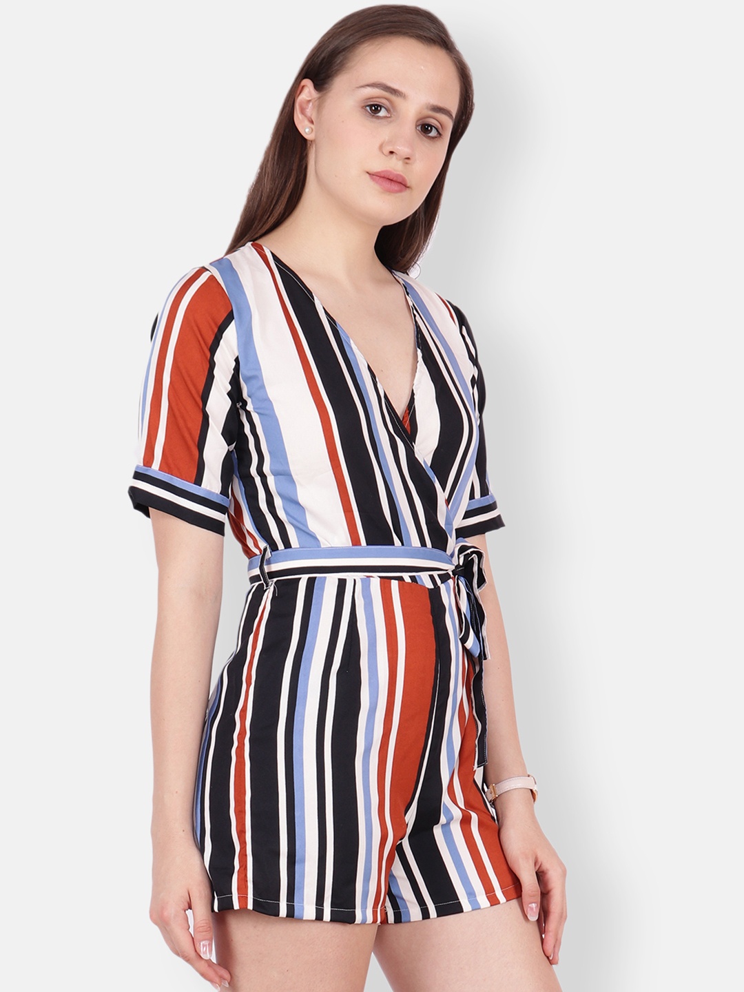 

SCORPIUS Women Multicoloured Striped Playsuit, Multi
