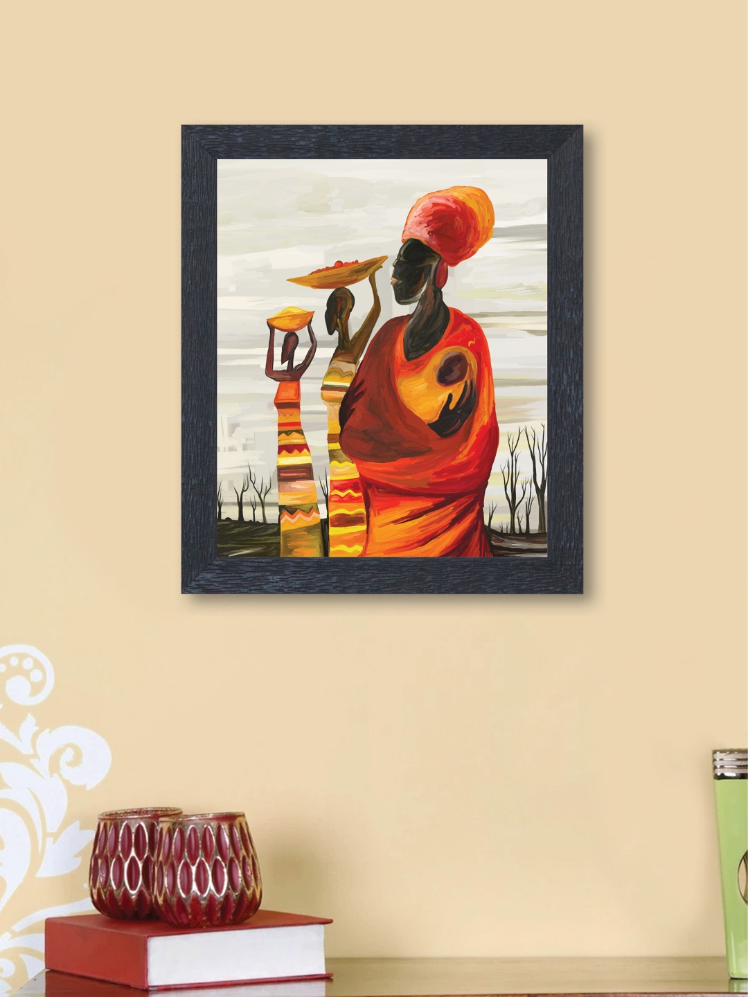 

nest ART Set of 3 Orange & Grey Synthetic Wood Painting