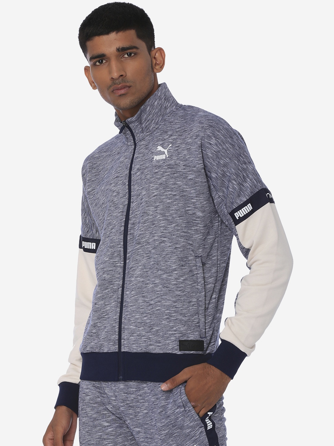 

Puma Men Grey Melange Solid VK Track Peacoat Heather Sports Jacket