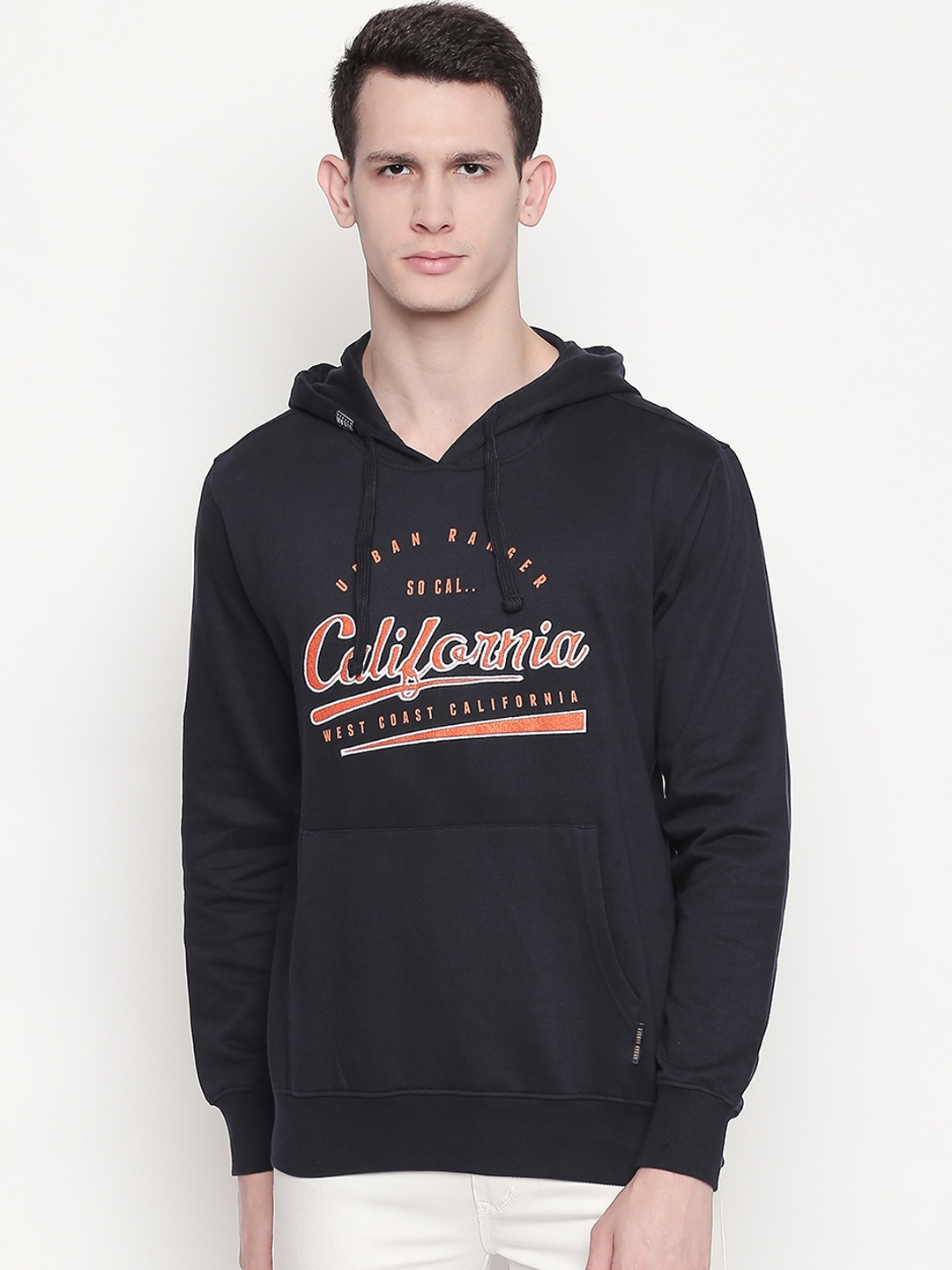 

Urban Ranger by pantaloons Men Navy Blue Printed Hooded Pullover Sweatshirt