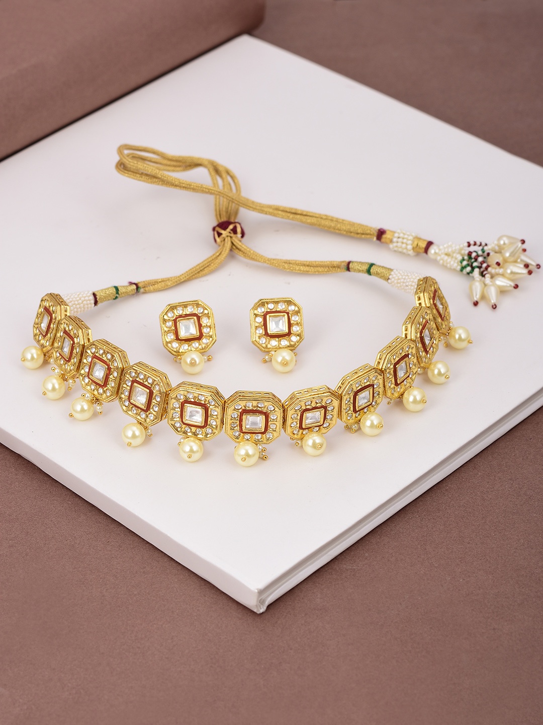 

Tistabene Women Gold-Plated & Pink Enamelled Stone-Studded Jewellery Set