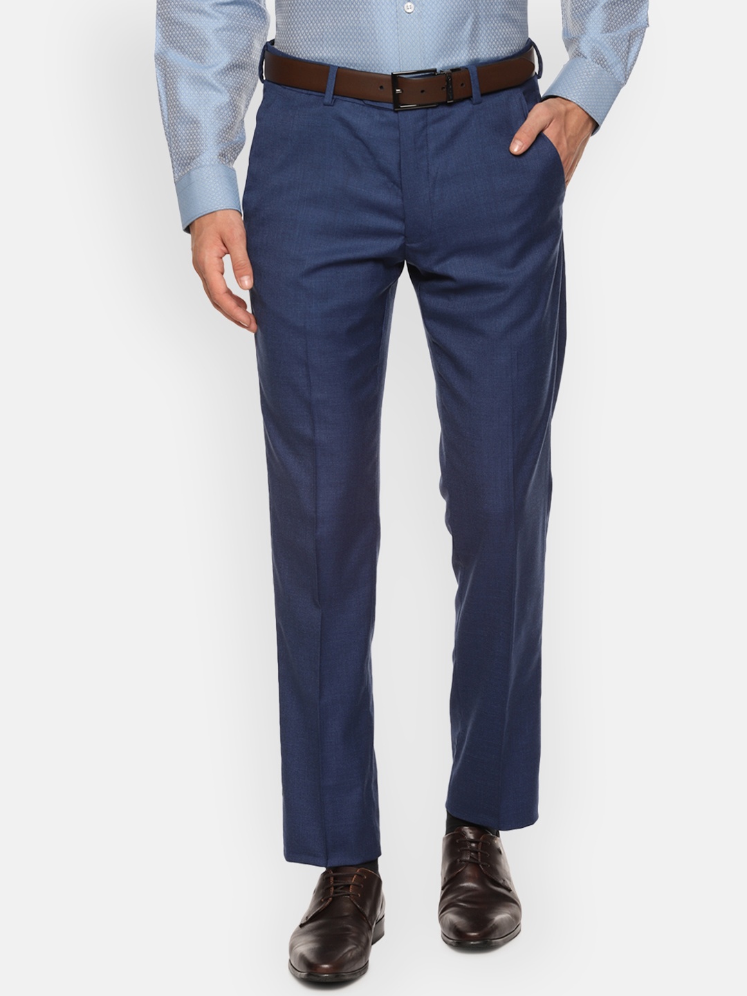 

Van Heusen Men Navy Blue Slim Fit Solid Formal Trousers