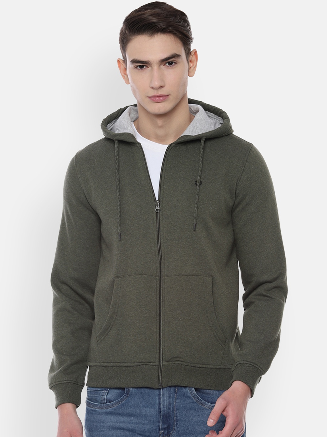 

Allen Solly Men Olive Green Solid Hooded Sweatshirt