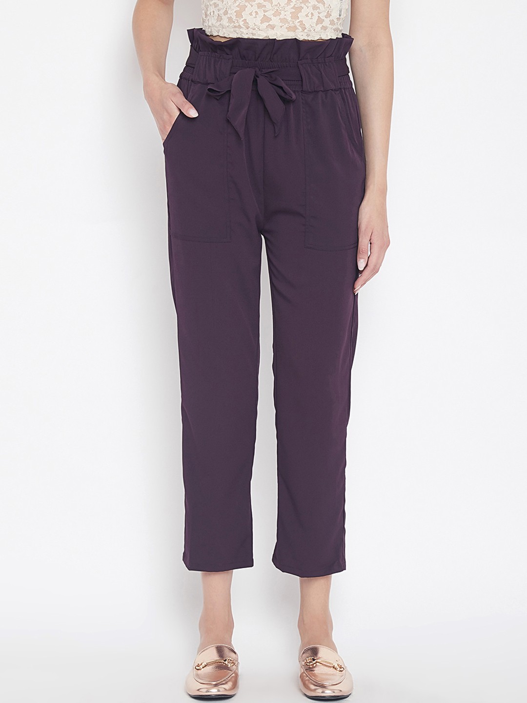 

PANIT Women Purple Regular Fit Solid Peg Trousers