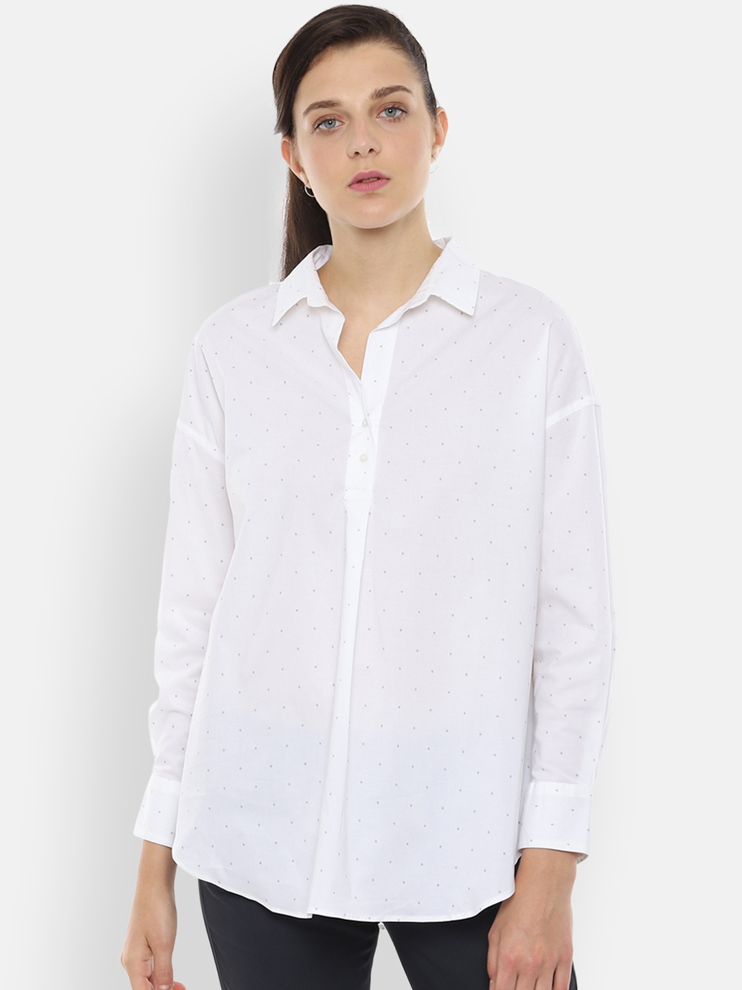 

Van Heusen Women White Solid Pure Cotton Shirt Style Pure Cotton Top