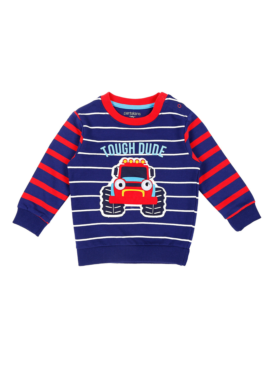 

Pantaloons Baby Boys Navy Blue & White Striped Pullover Sweatshirt