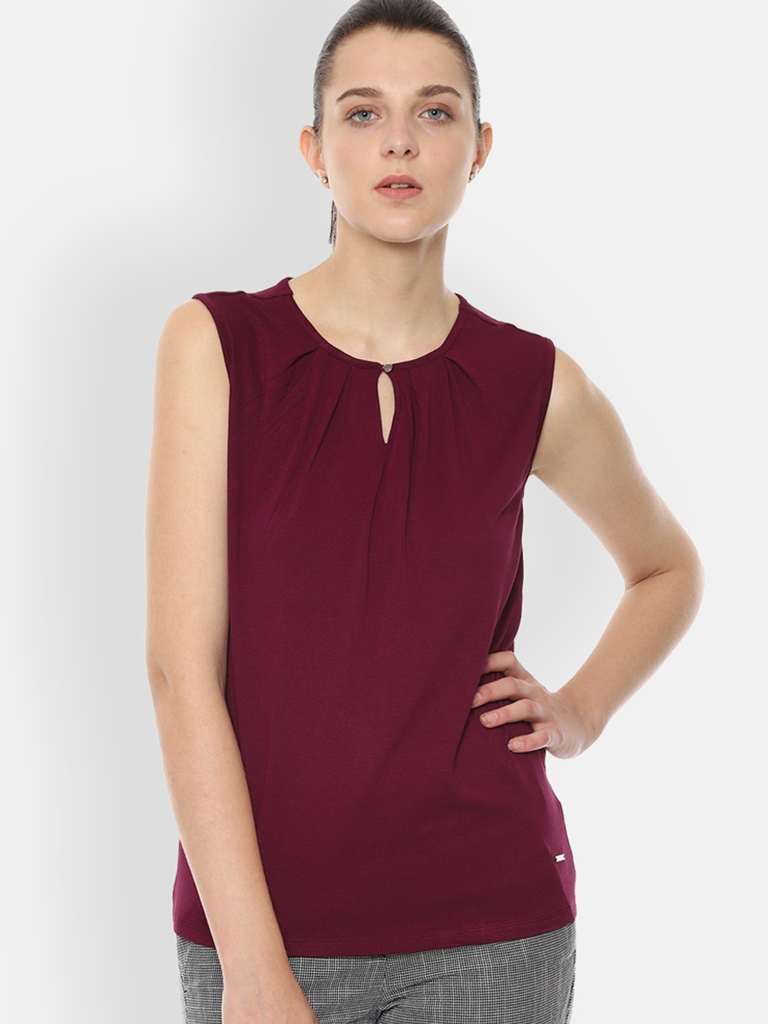 

Van Heusen Woman Women Burgundy Solid Top