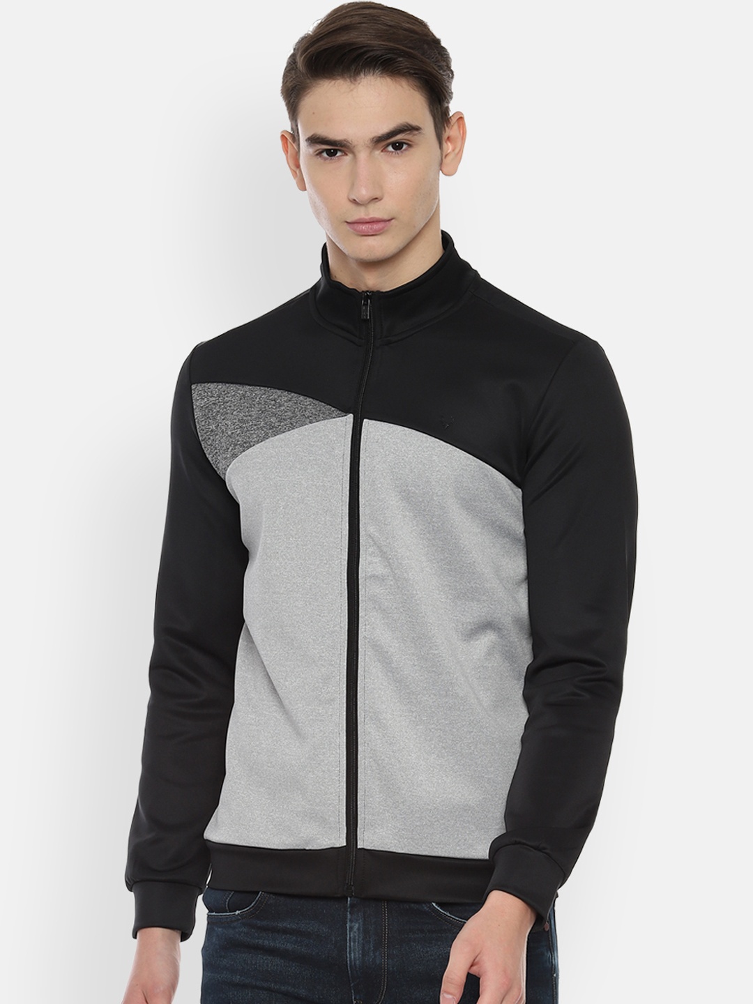 

Allen Solly Sport Men Grey & Black Colourblocked Sweatshirt