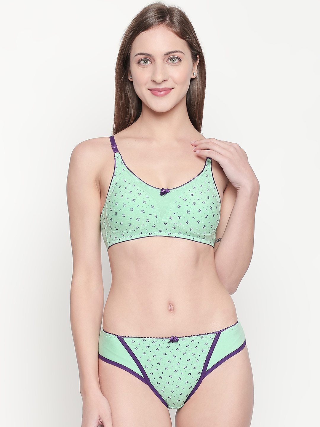 Lady Love Women Green Printed Lingerie Set LLSET1020