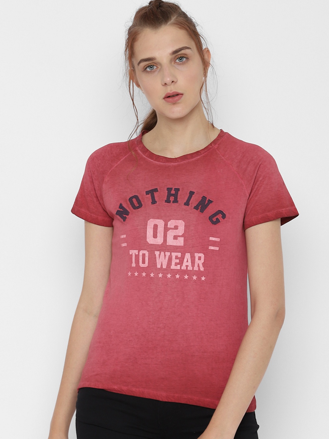

People Women Red Printed Round Neck Pure Cotton T-shirt