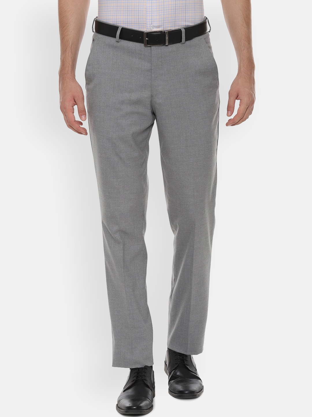 

Louis Philippe Men Grey Slim Fit Self Design Formal Trousers