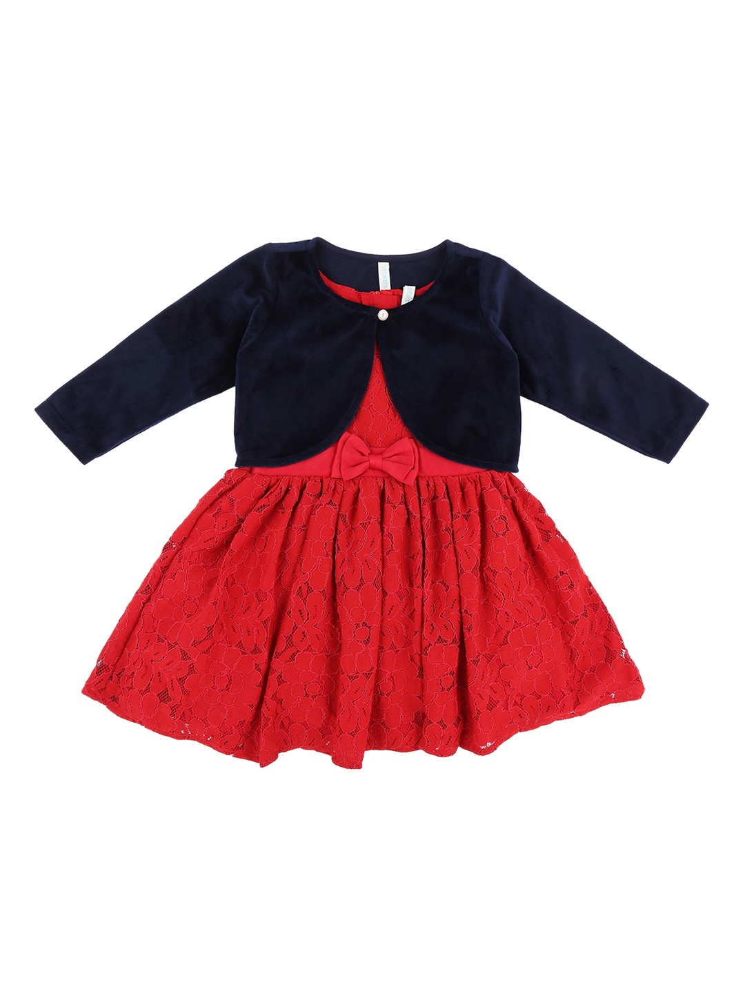 

Pantaloons Baby Girls Self Design Red Fit and Flare Dress with Jacket