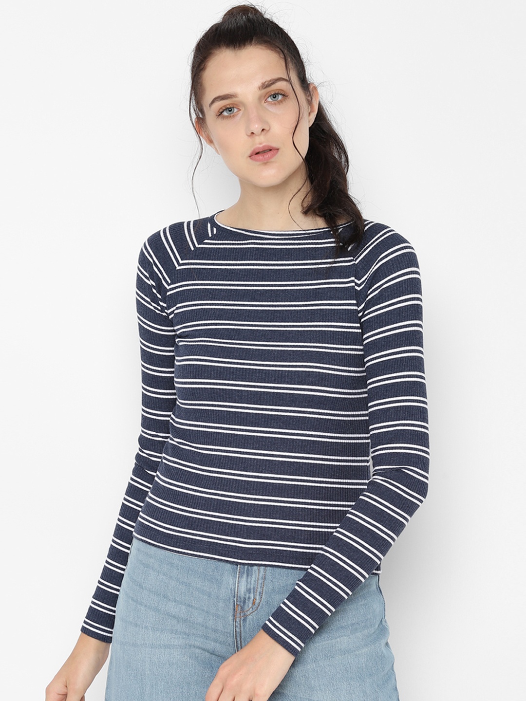 

People Women Navy Blue Striped Top