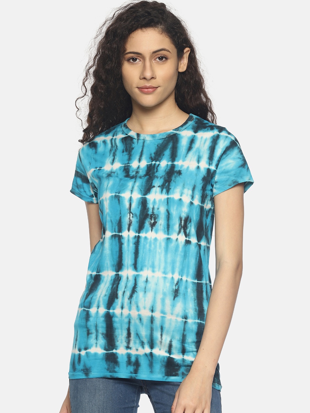 

Steenbok Women Blue Tie and Dye Round Neck T-shirt