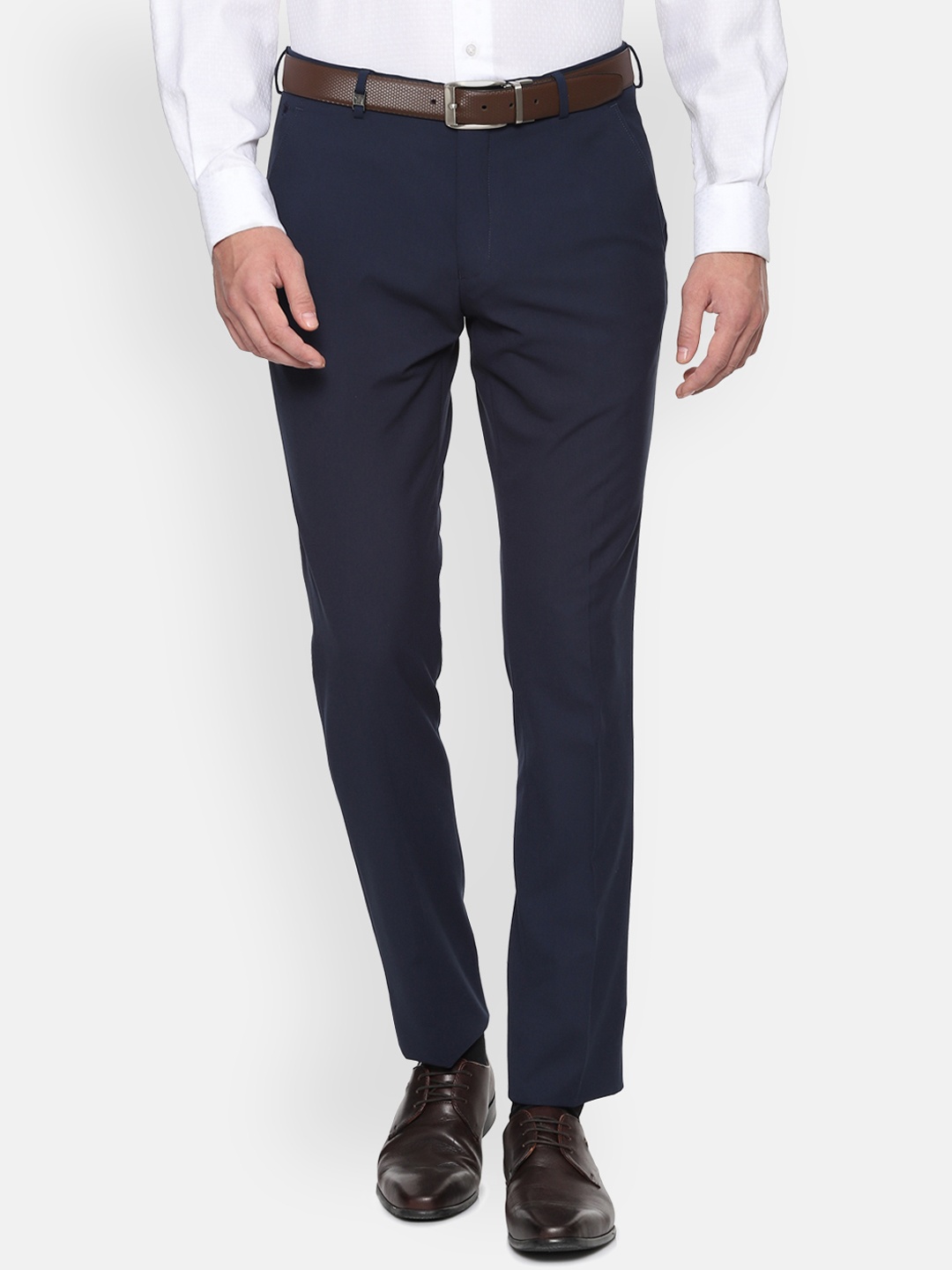 

Louis Philippe Men Navy Blue Slim Fit Solid Formal Trousers
