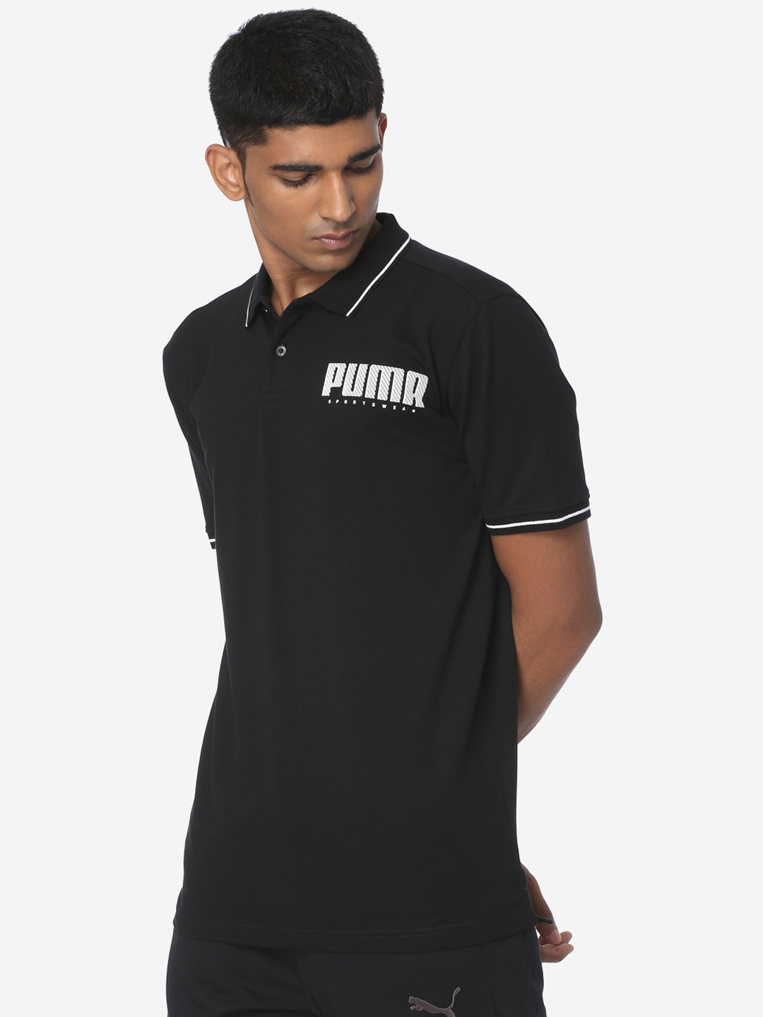 

Puma Men Black Athletics Polo Solid Polo Collar T-shirt