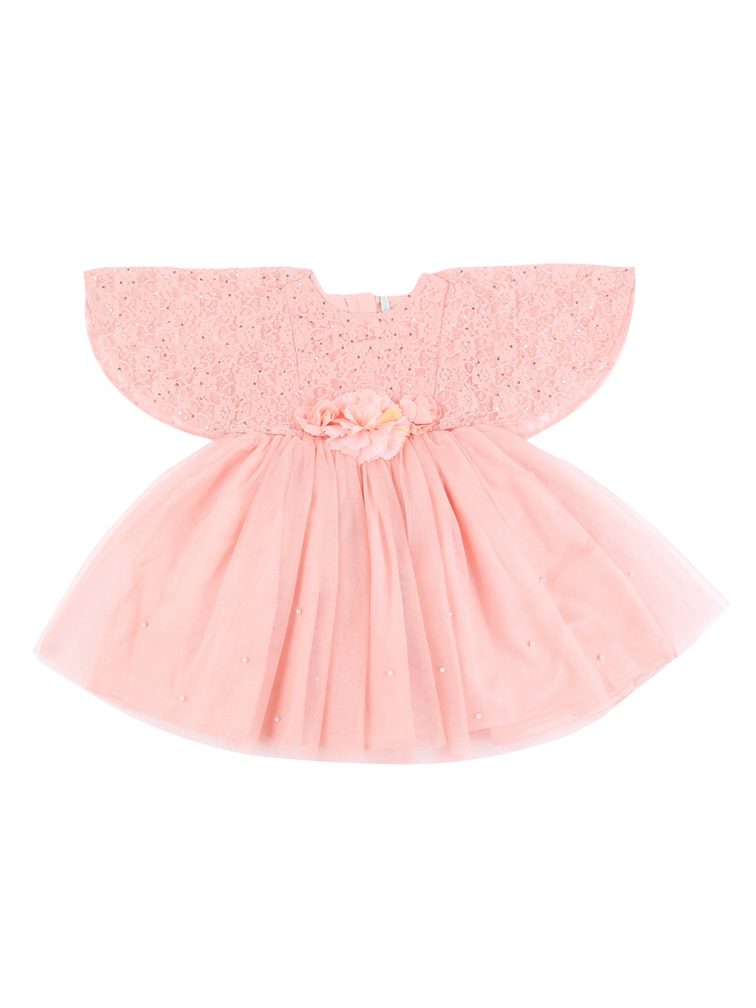 

Pantaloons Junior Girls Self Design Peach-Coloured Fit and Flare Dress