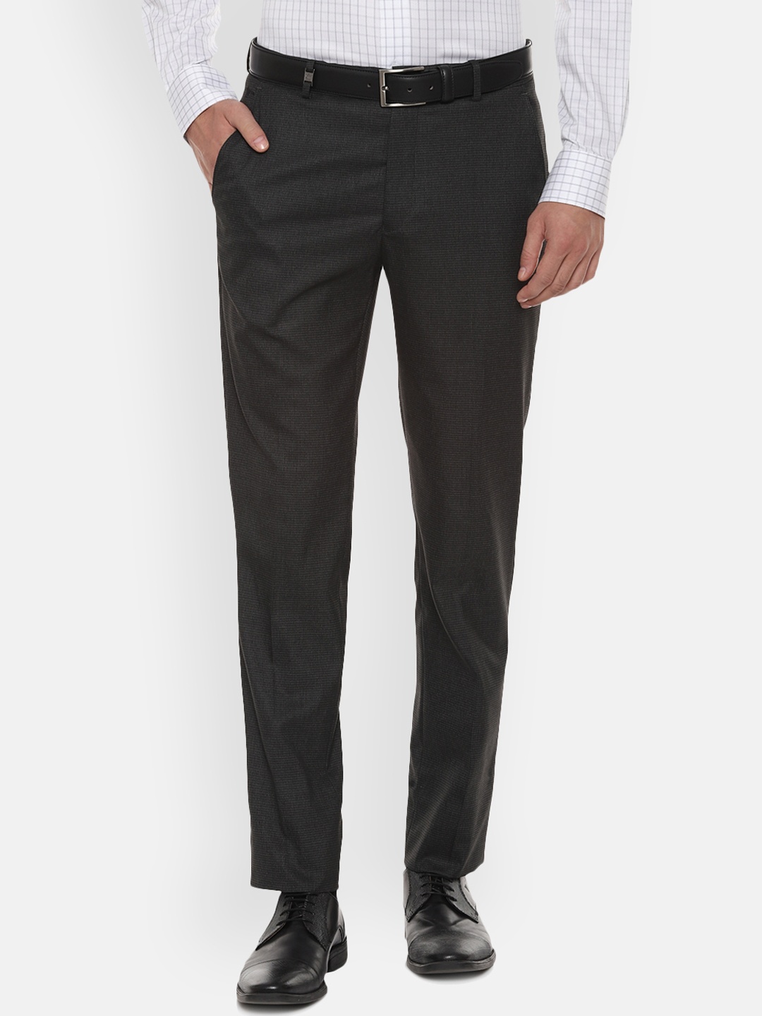 

Louis Philippe Men Grey Slim Fit Self Design Formal Trousers