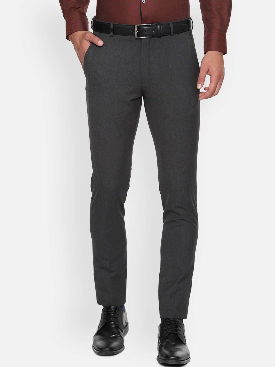 

Louis Philippe Men Charcoal Grey Slim Fit Solid Formal Trousers
