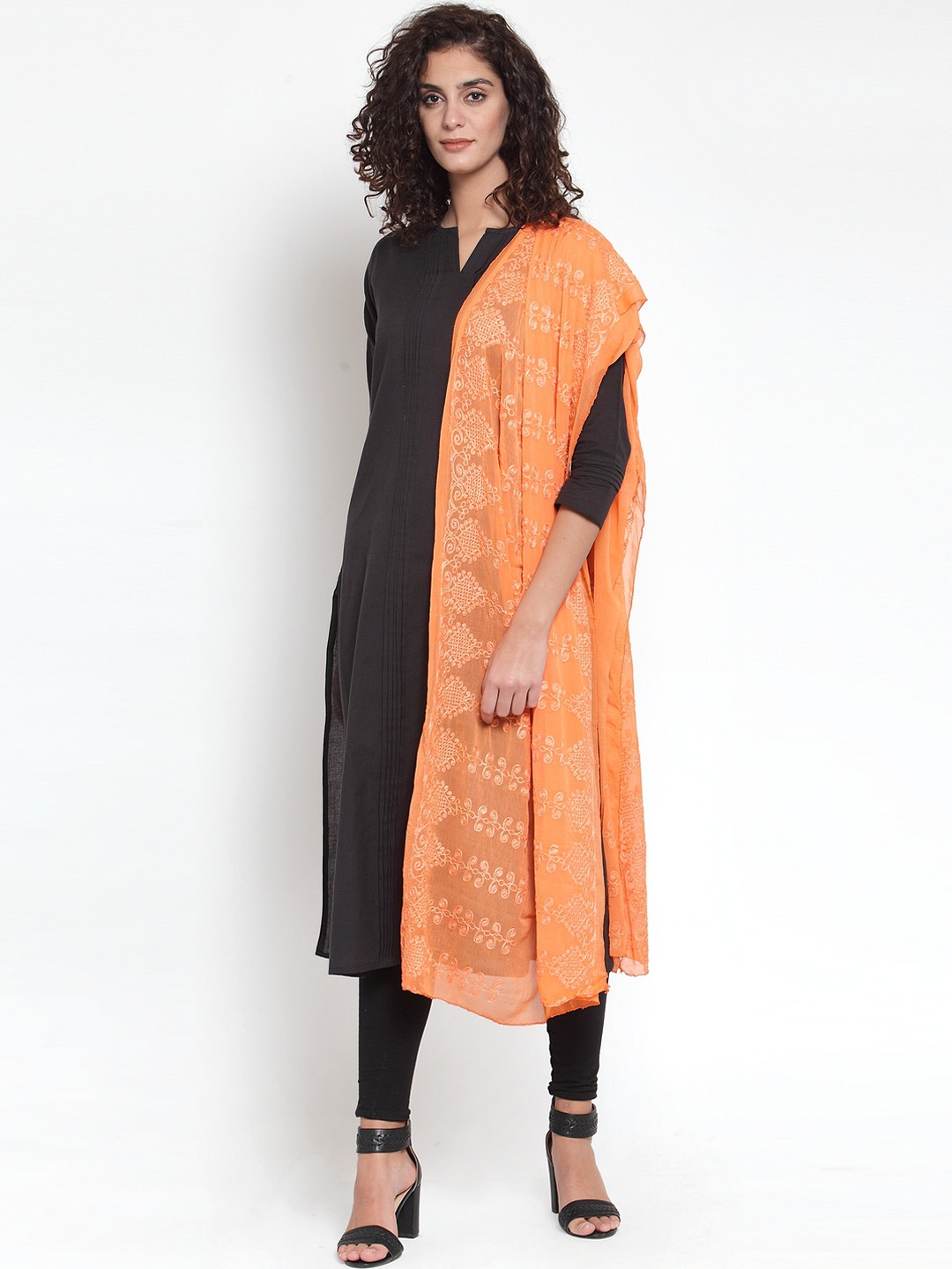 

mf Orange Embroidered Dupatta
