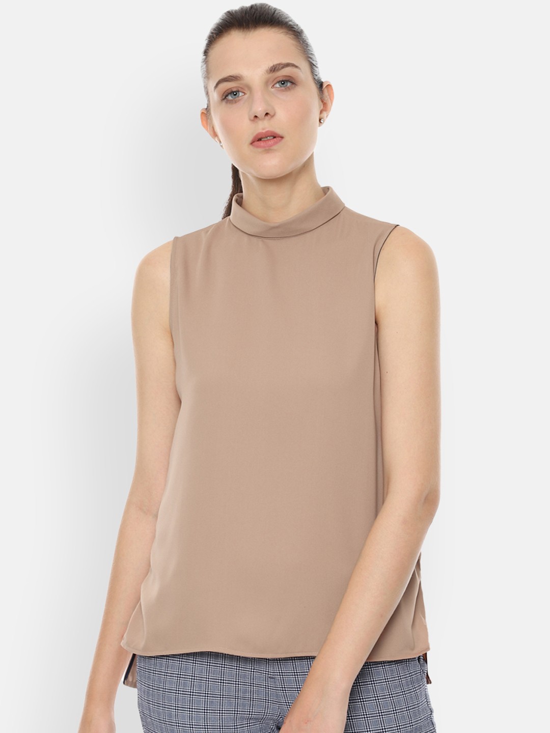 

Van Heusen Woman Women Beige Solid A-Line Top