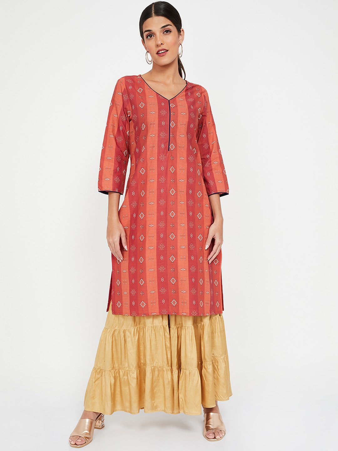

Melange by Lifestyle Women Orange Printed Straight Kurta