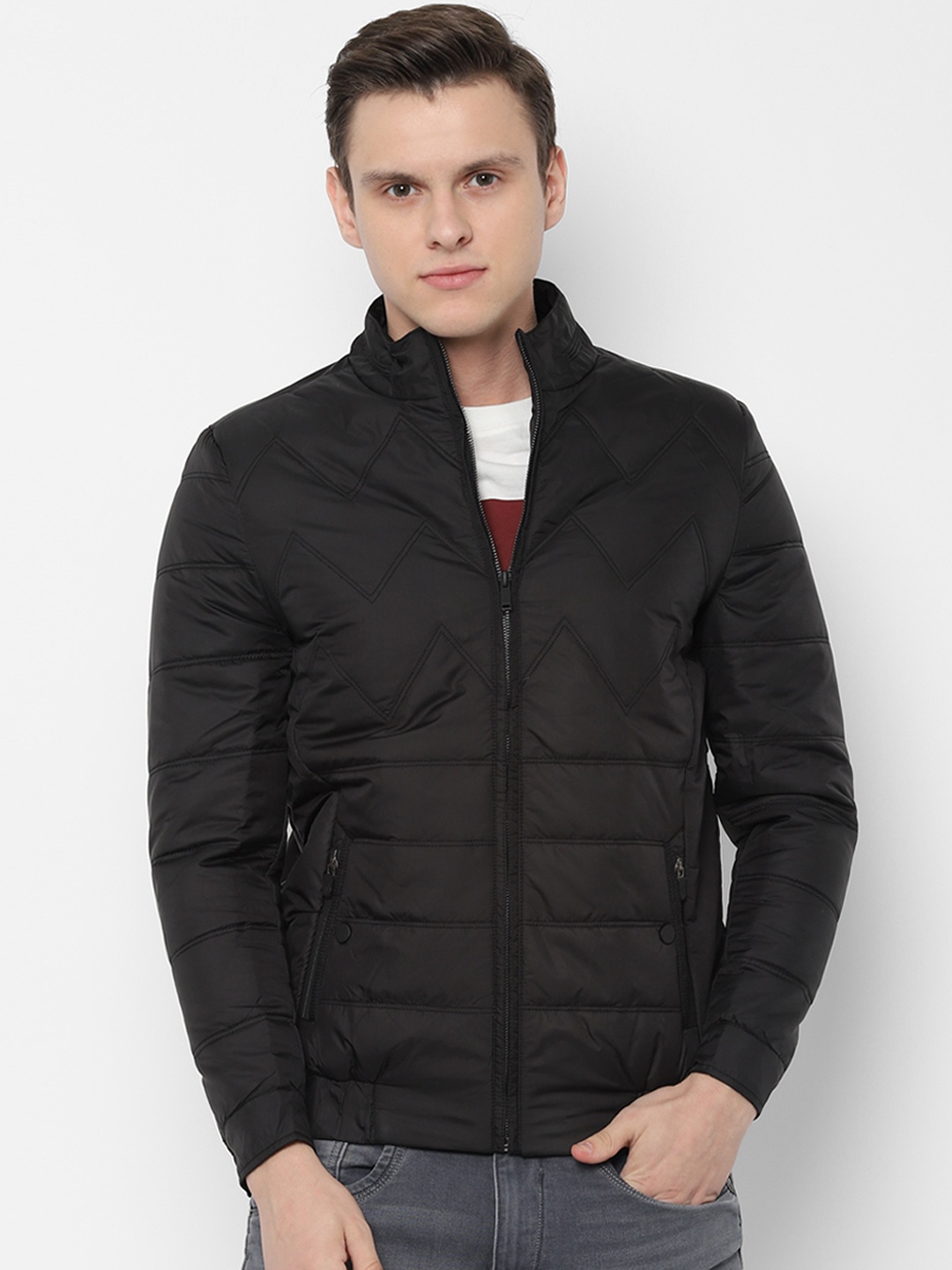 

People Men Black Solid Puffer Jacket