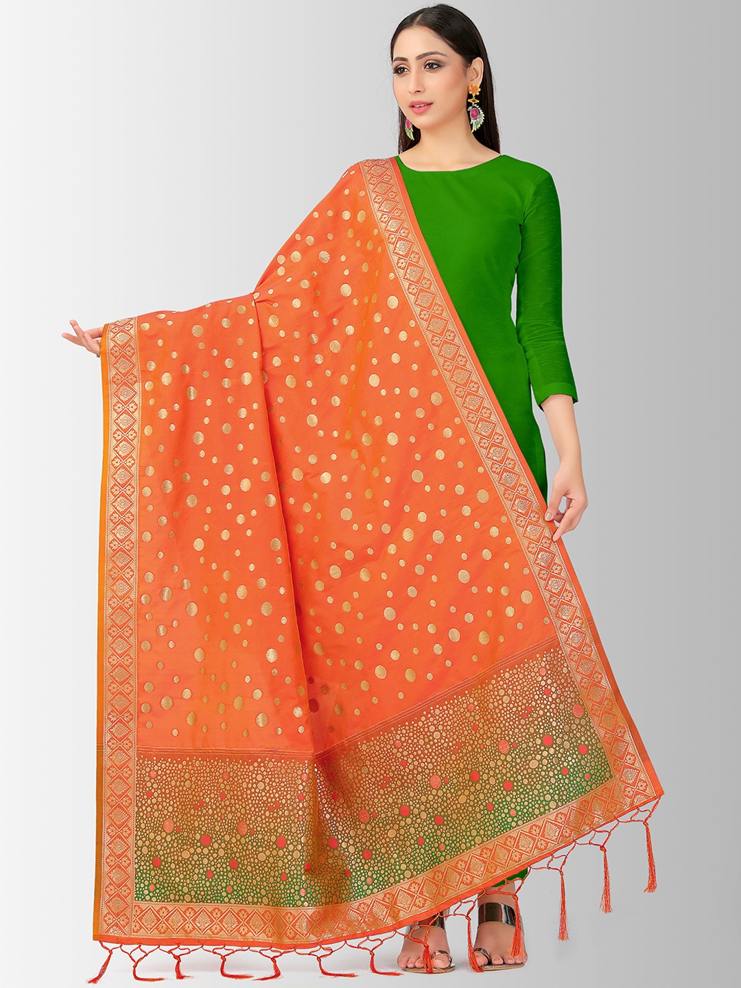 

MIMOSA Orange & Gold-Toned Woven Design Dupatta