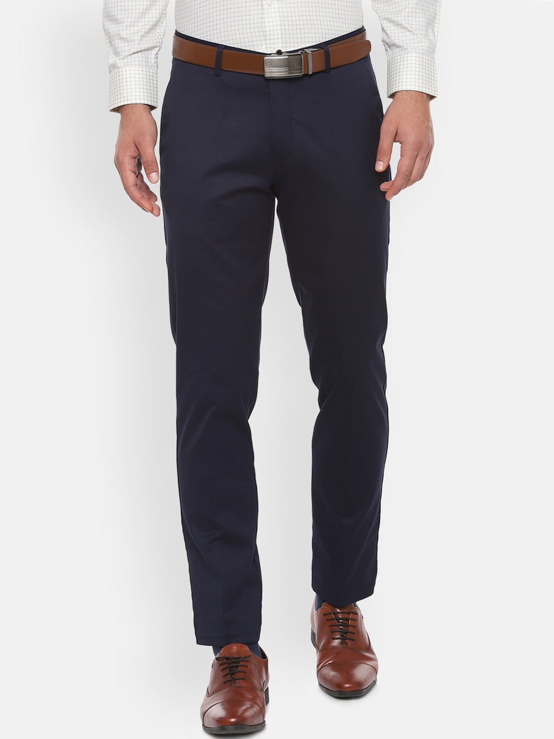

Louis Philippe Permapress Men Navy Blue Slim Fit Solid Formal Trousers