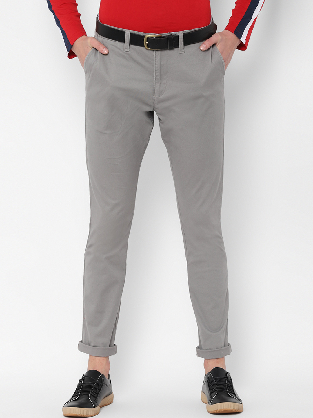 

People Men Grey Regular Fit Solid Regular Trousers