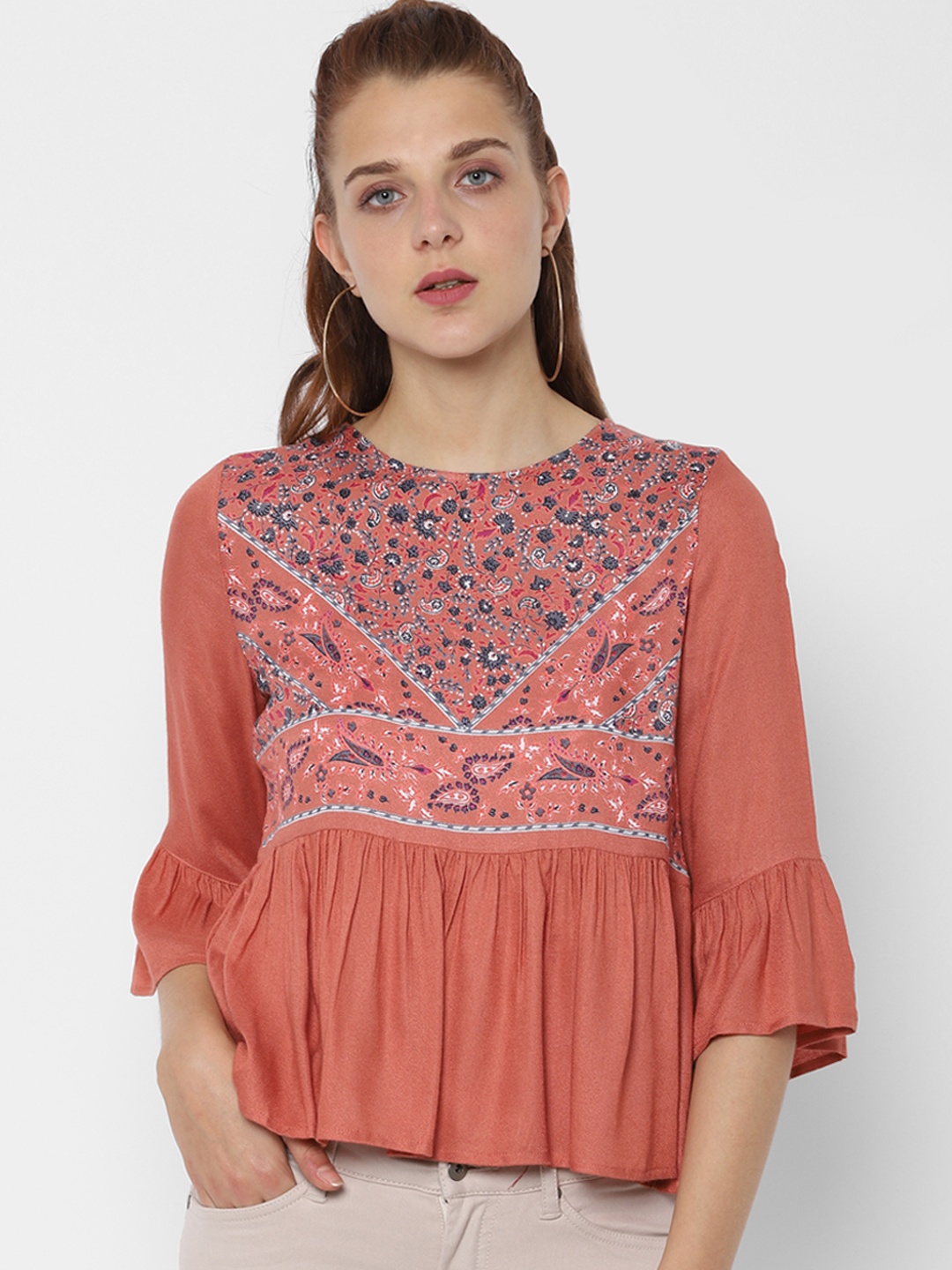 

People Women Peach-Coloured Printed A-Line Top