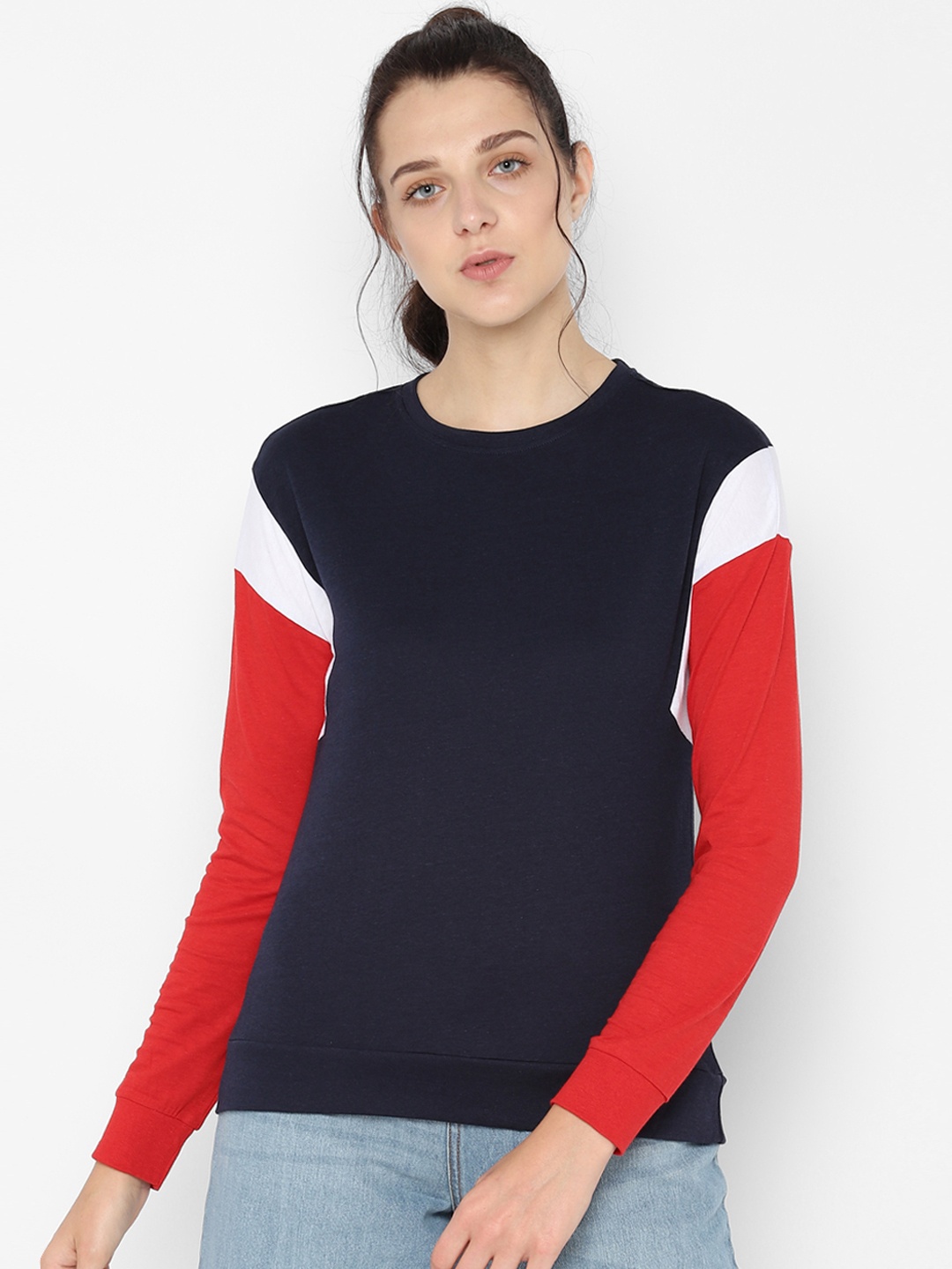 

People Women Navy Blue & Red Solid Top
