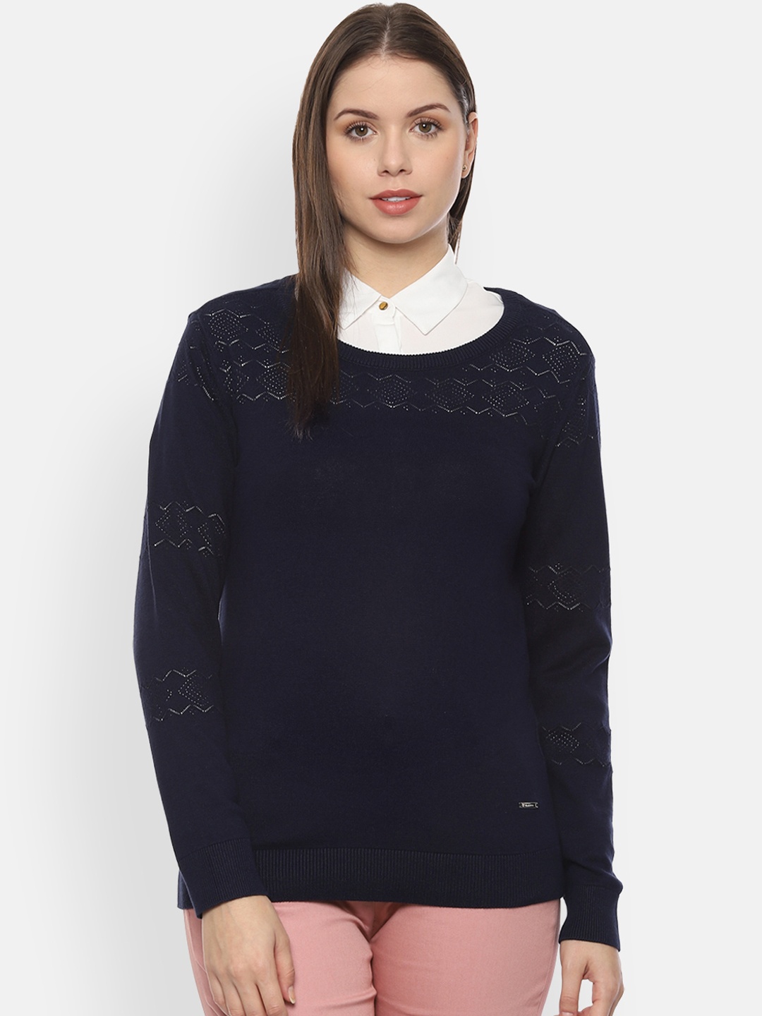 

Van Heusen Woman Navy Blue Solid Pullover Sweater