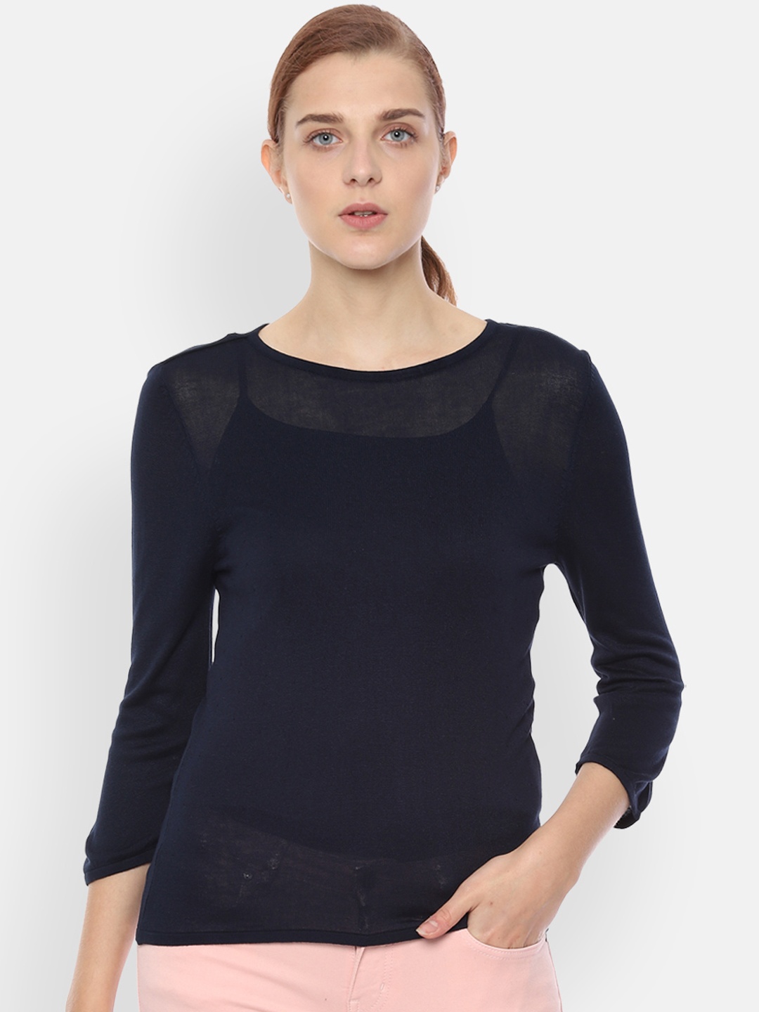 

Allen Solly Woman Navy Blue Solid Top